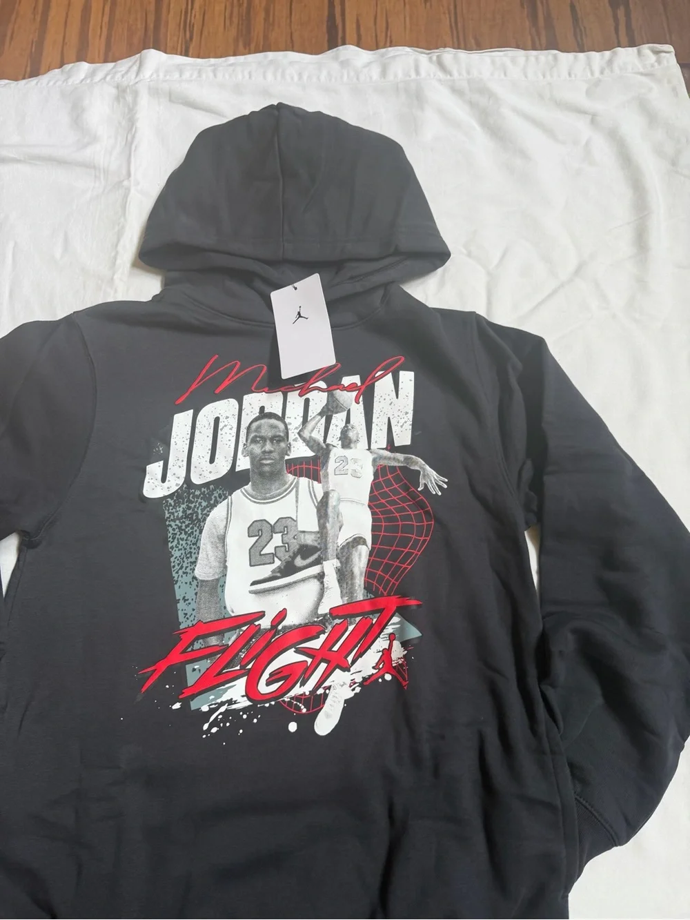 Jordan Black Hoodie with Red & White youth